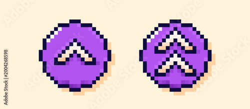 Swipe up pixel art purple buttons.