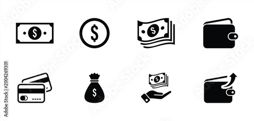 Money Icon Set – Finance Cash Payment and Banking Transaction Symbols Collection