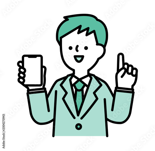 スマホの使い方をレクチャーする男性のイラスト