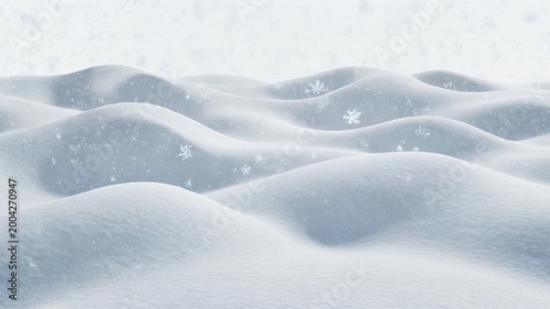 Winter Snow Drifts and Falling Snowflakes Background