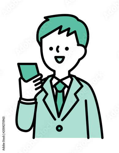 スマホで通話する笑顔の男性のイラスト