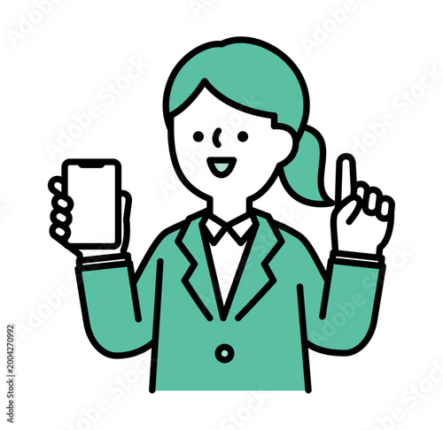 スマホの使い方をレクチャーする女性のイラスト