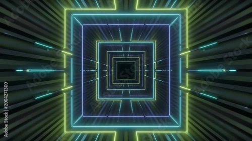 Neon Squares Tunnel Loop - Abstract Futuristic Sci-Fi Background