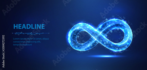 Canvastavla Glowing blue infinity symbol with digital particles on dark background