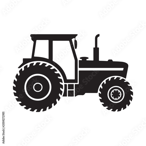 Black silhouette of a tractor on white background