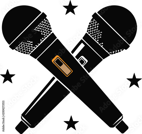 Crossed microphones icon music and karaoke symbol audio equipment black vector illustration isolated