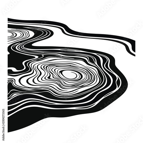 Topographic map and water ripples pattern. Abstract organic lines vector illustration. Black and white graphic for nature and geography design