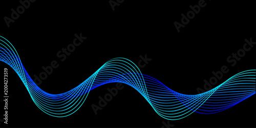 Obraz na plátne Abstract digital art illustration featuring futuristic blue fractal wave lines i