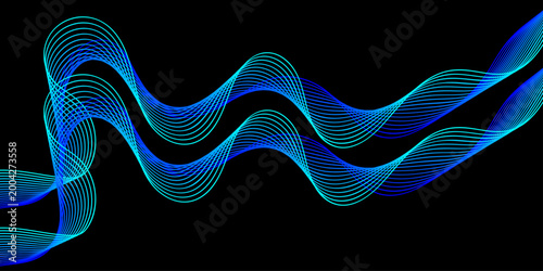 Cuadro en lienzo Abstract fractal wave design featuring blue flowing lines and light motion patte