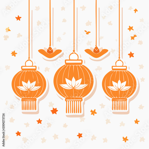 Orange Lanterns with Lotus Flowers and Stars