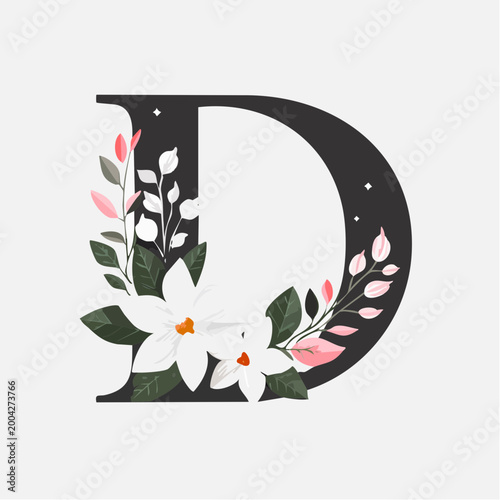 Letter D with Floral Decoration