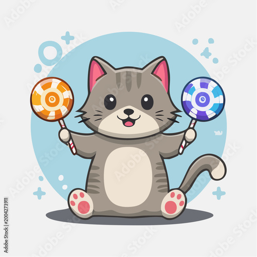 Cute Cat Holding Lollipops