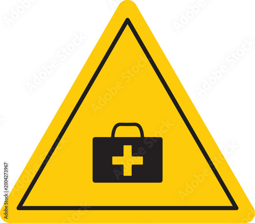 yellow triangular warning sign with hexagon mechanical icon representing industrial system hazard alert