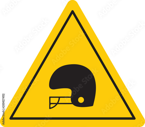 yellow triangular warning sign with black helmet icon representing head protection safety symbol