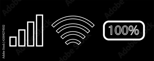 White Mobile phone signal, wi-fi, battery icon. Status bar symbol modern, simple, vector, icon for website design, mobile app, ui. Vector Illustration