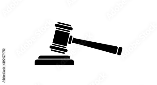 Minimalist black gavel vector illustration representing judicial authority and legal system proceedings for professional graphic design projects requiring a clean and simple law theme design element