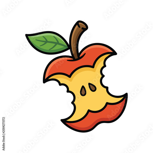 Apple Core with Seeds and Leaf