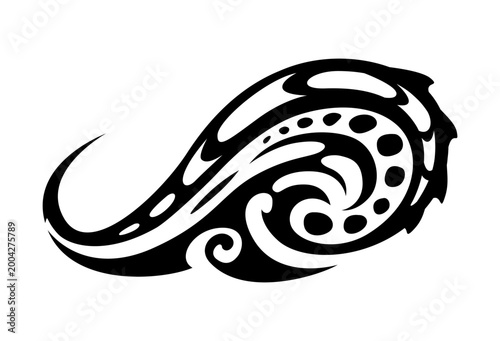New Zealand Maori tribe tattoo or sign. Samoan culture graphic print, tribe warrior abstract vector sign. Hawaiian tribal motif monochrome tattoo or New Zealand ethnic black symbol