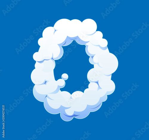 Cartoon white cloud font number 0 zero. White smoke font figure, fluffy cloud type isolated vector digit. White mist typeface number or heaven cloudy sky typography numeral symbol