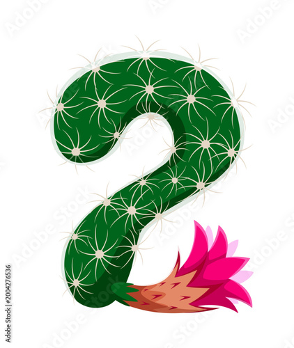 Cacti prickly plant, cactus font type cartoon number 2 two. Desert cacti type numeral symbol, Mexican cactus typeface vector digit. Plant leaf font figure or prickly succulent typography number