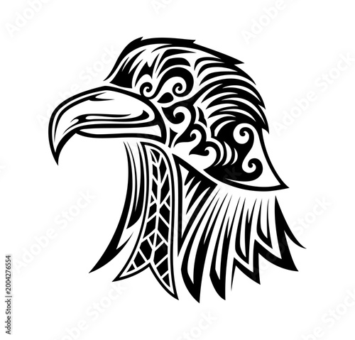 Polynesia Maori tribe eagle animal tattoo or sticker. Hawaiian culture abstract symbol, Maori ethnic graphic vector print. Samoan tribe warrior black sign or tribal motif eagle head animal tattoo