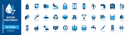 Photos Water Treatment and Purification Solid Icon Set Featuring Chlorine Filter, Hand