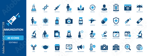 Vaccine Healthcare and Immunization Solid Icon Set Shielding DNA Injection Cold Storage Vial Gun Syringe Bandage Nasal Spray Child Dropper Biohazard Temperature Travel Test Tube Flask Care
