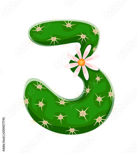 Cacti dessert plant, cactus font typeset cartoon number 3 three. Desert cacti typography number, Mexican cactus type vector figure. Prickly succulent typeface numeral symbol or plant leaf font digit