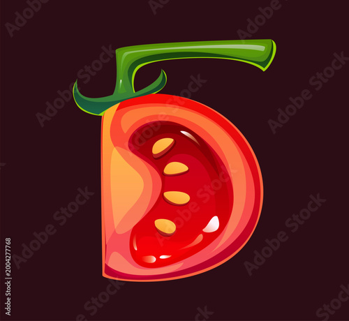 Cartoon barbecue font, BBQ tomato slice 5 five number typeface, barbeque ABC English type alphabet digit. Food grilling font vector typeface figure. Barbeque type number with ripe tomato slice