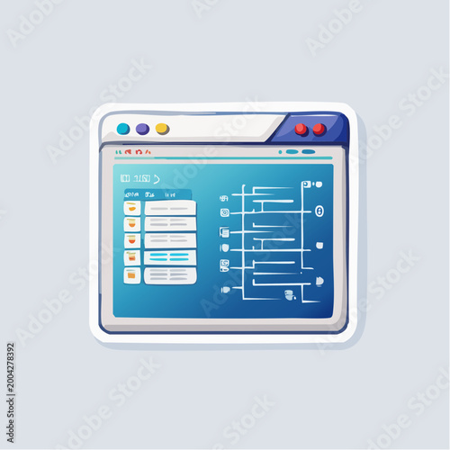 Stylized Computer Window with Code and Diagram