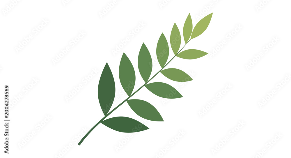 Fototapeta premium Green Leafy Branch with Gradated Green Leaves