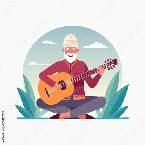 Elderly Man Playing Guitar Outdoors