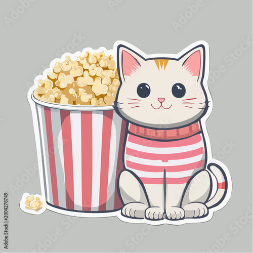 Cute Cat with Popcorn Bucket