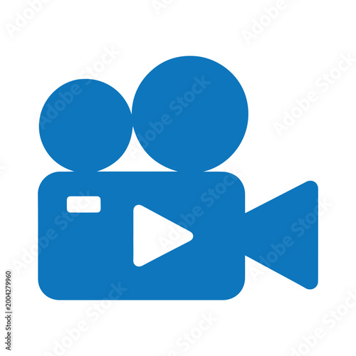 Movie camera icon displays a classic silhouette design in blue to signify streaming or production.