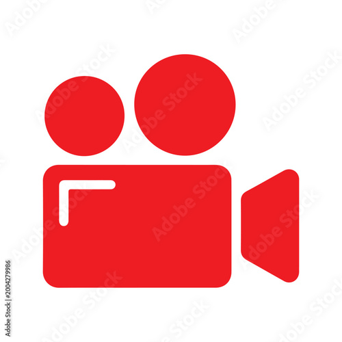 Camcorder icon rendered in a bright red flat style represents modern digital video recording technology.