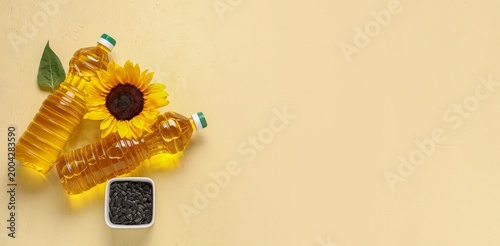 Bottles of oil, sunflower a...
