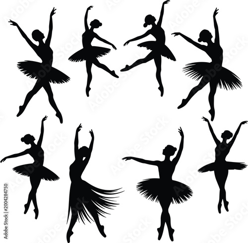 Photos Ballet Dancer Silhouette Set Elegant Ballerina Poses Collection