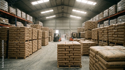 Cement bags stacked warehouse