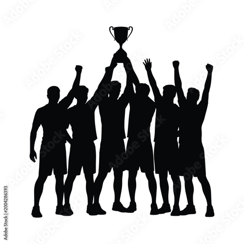 Winning Team Celebrating Trophy Victory Silhouette Vector