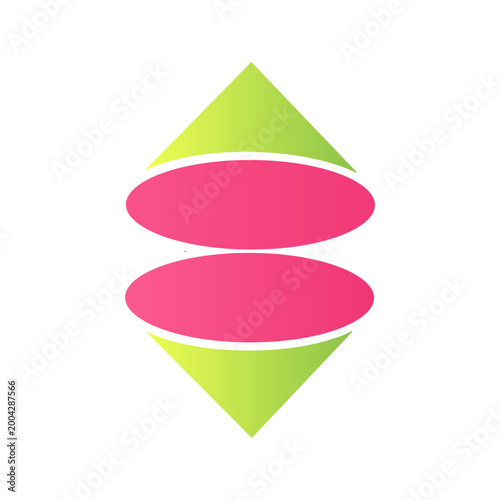 Abstract Modern Macaron Cake Icon with Pink Filling and Green Crust Design