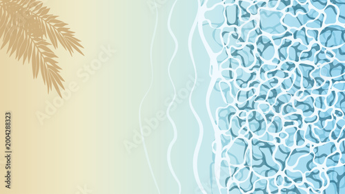 Minimalist Aerial Coastline Vector with Organic Water Caustics and Palm Shadows.