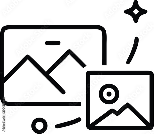 image gallery icon with upload symbol black line art on white background high quality professional detailed modern elegant stylish clean crisp