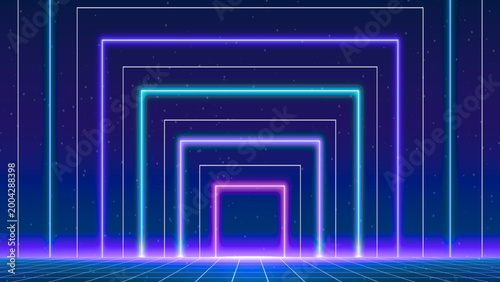 Neon, glowing, blue, purple, tunnel, futuristic, abstract, background, vector, sci-fi, digital, neon lights, blue and purple hues