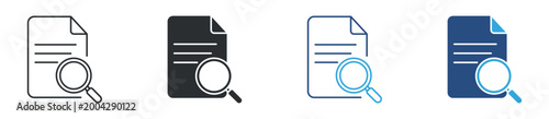 Document search icon set. file with magnifying glass. data analysis and audit concept. vector illustration.