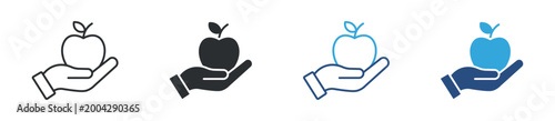 Healthy food icon set. hand holding apple. nutrition and wellness concept. vector illustration.