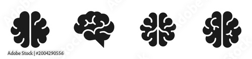 Brain Solid Icon Set, Artificial Intelligence and Human Mind Icons for Thinking, Psychology, Neural Activity, Creativity and Intelligence Concepts, Smart Brain UI UX Interface Symbols