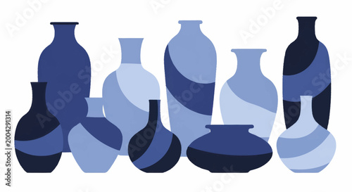 Foto Collection of Blue Ceramic Vases and Pots.