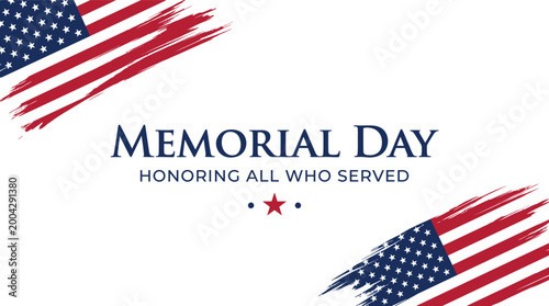 Memorial Day background with American flag brush strokes and patriotic typography for national holiday celebration greeting card vector illustration design