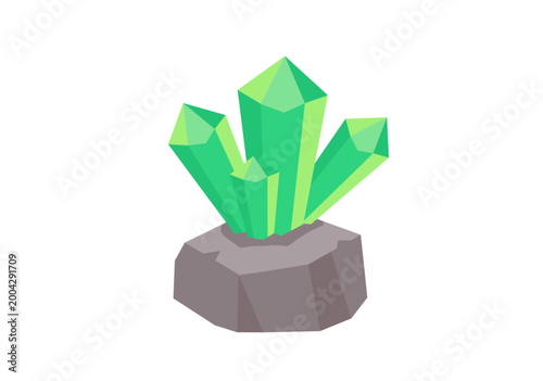 緑のクリスタル鉱石 宝石アイコン　ベクターイラスト/green Crystal Gemstone
