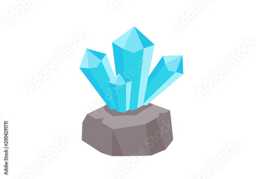 青いクリスタル鉱石 宝石アイコン ベクターイラスト/Blue Crystal Gemstone Vector Illustration